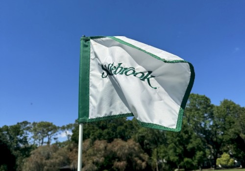 A golf course flag with 